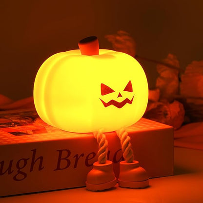 Pumpkin Night Light Cute Soft Silicone Safe Lamp Decorations Timing Dimmable Bedside Decor Kids Babies Halloween Gifts