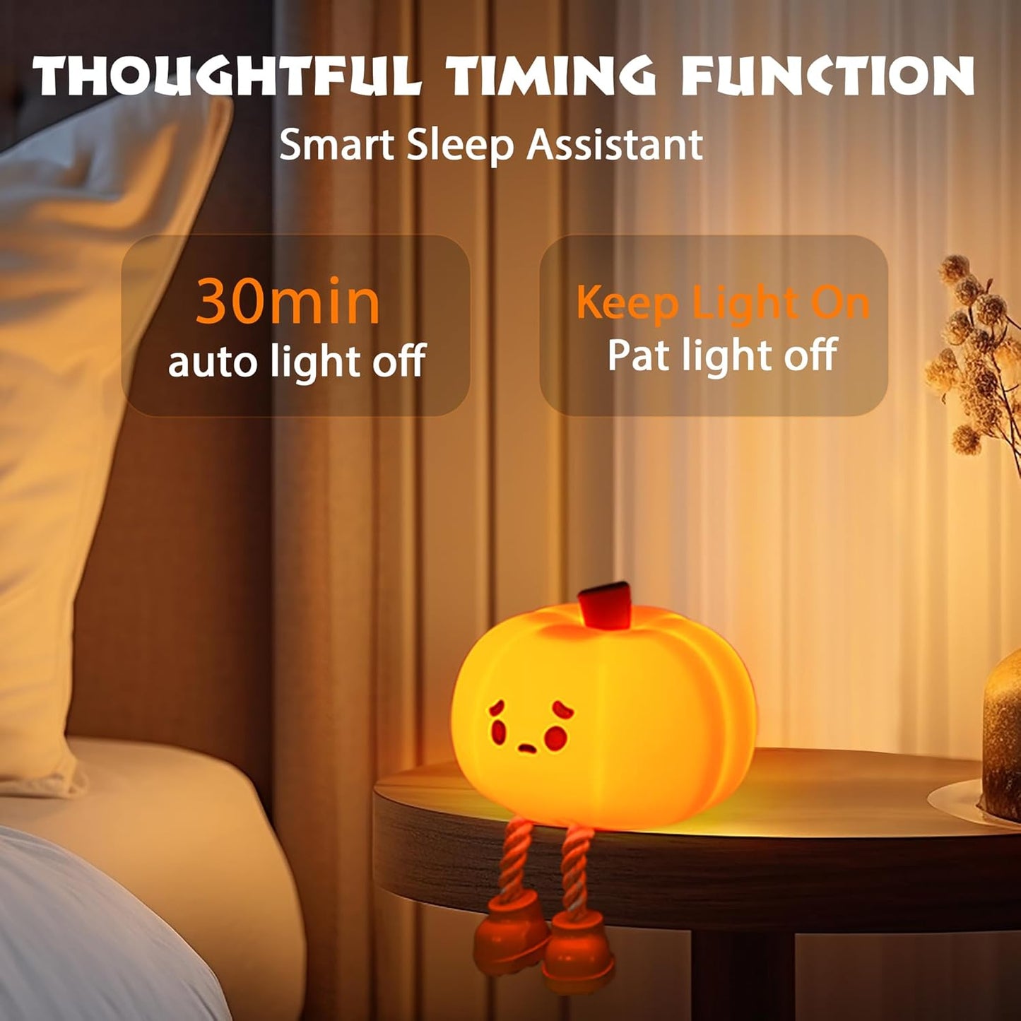 Pumpkin Night Light Cute Soft Silicone Safe Lamp Decorations Timing Dimmable Bedside Decor Kids Babies Halloween Gifts