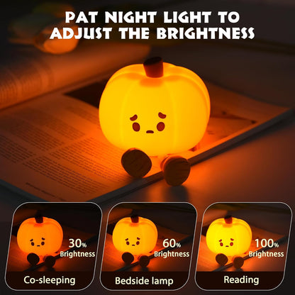 Pumpkin Night Light Cute Soft Silicone Safe Lamp Decorations Timing Dimmable Bedside Decor Kids Babies Halloween Gifts