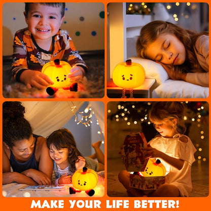 Pumpkin Night Light Cute Soft Silicone Safe Lamp Decorations Timing Dimmable Bedside Decor Kids Babies Halloween Gifts